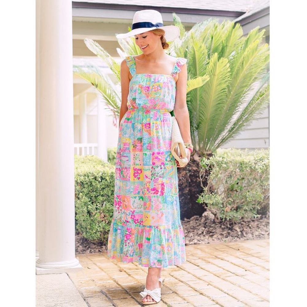LILLY PULITZER CHRISTA MIDI DRESS STATE OF MIND MAXI Sleeveless RARE